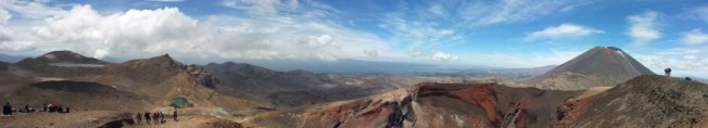 View from the top: Blue Lake, Emerald Lakes, Red Crater, and Mt Ngauruhoe
