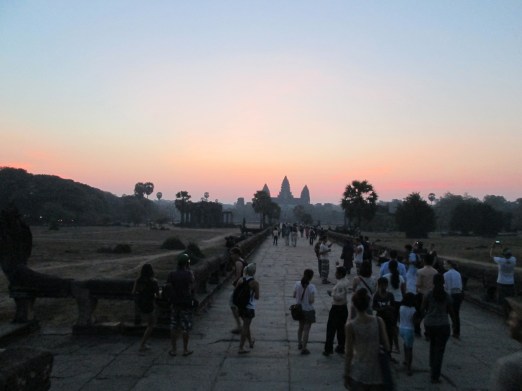 Angkor Wat from afar, tourists up-close