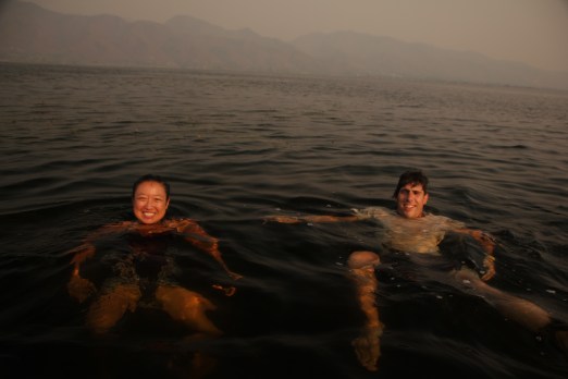 But not before we took a dip in the lake. It was FULL of seaweed.